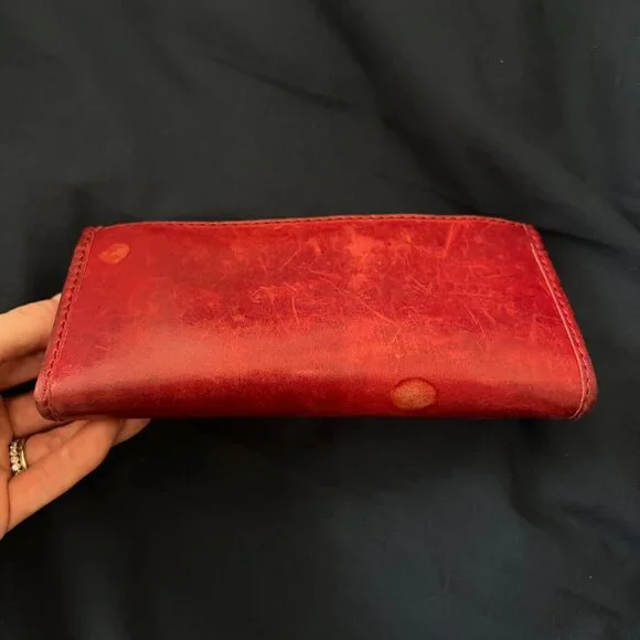 Frye Red Leather Tri-Fold Wallet Snap Closure - Picture 7 of 7
